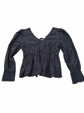 Madewell Women’s Navy Floral Peplum Long-Sleeve Top
